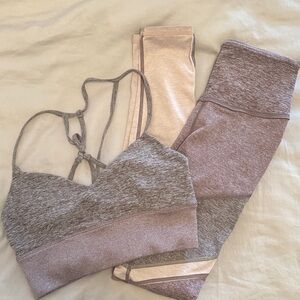 ALO Yoga Gray and Pink Sports Bra Set